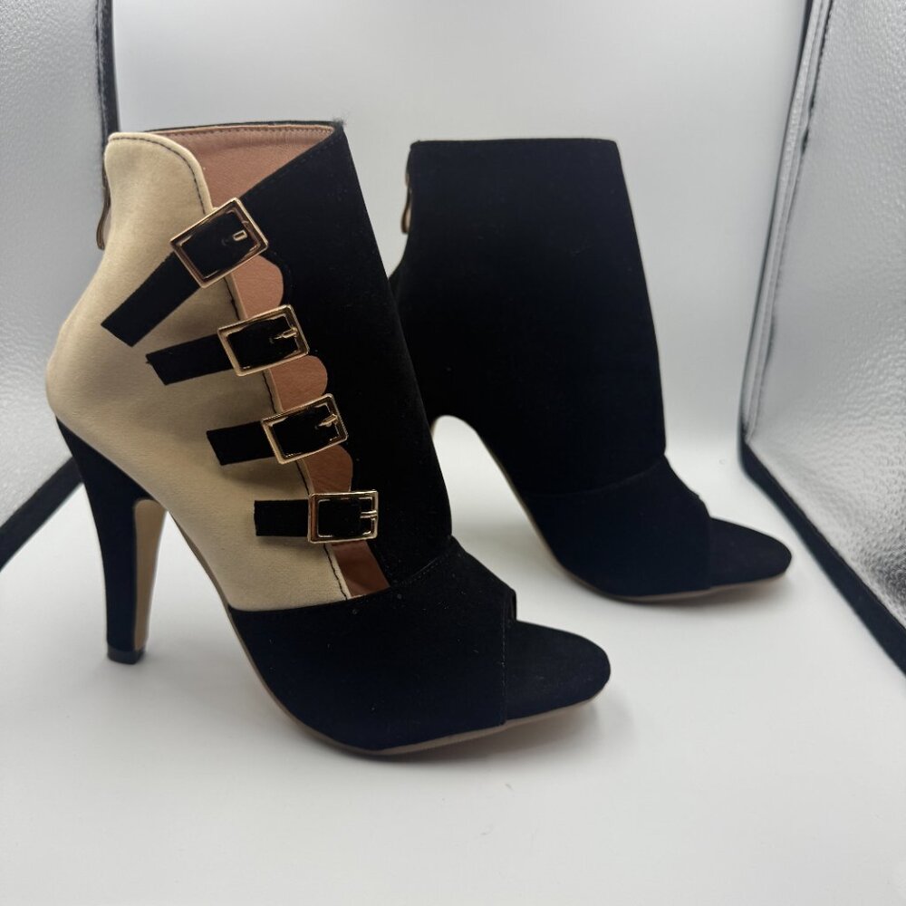 Vujkliy Women's Open Toe Ankle Boots High Heels Buckle Colorblock Size 6 - Picture 5 of 5